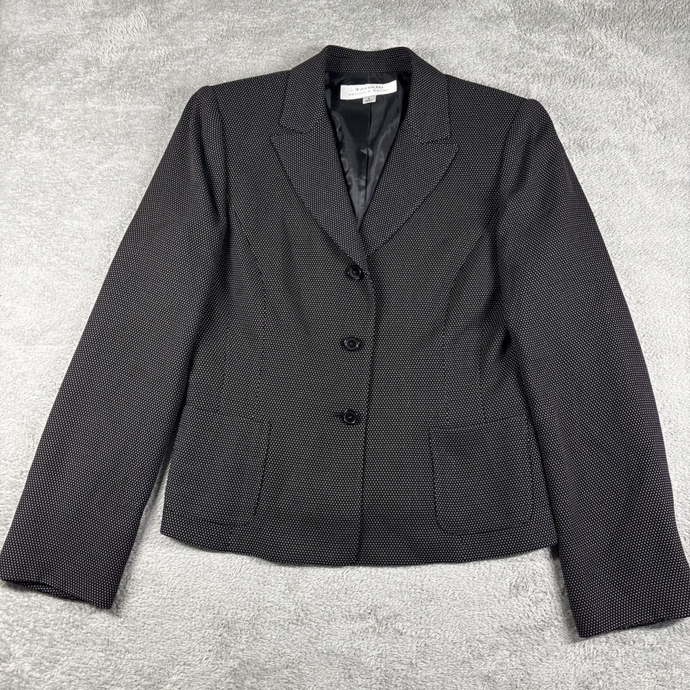 Tahari Blazer Black Polka Dot‎ Textured Jacket Office Workwear Size 8